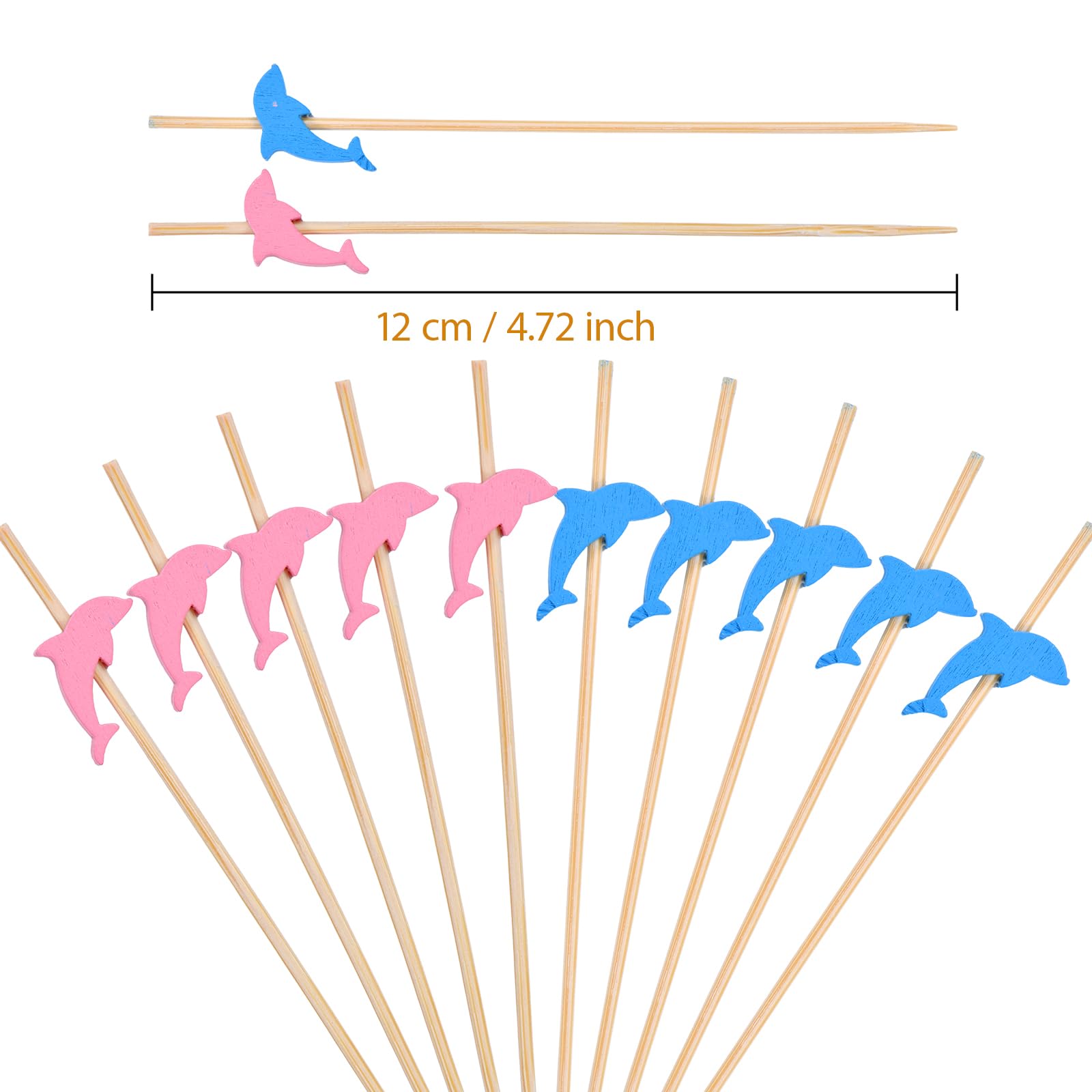 4.7 inch bamboo cocktail picks with dolphin design