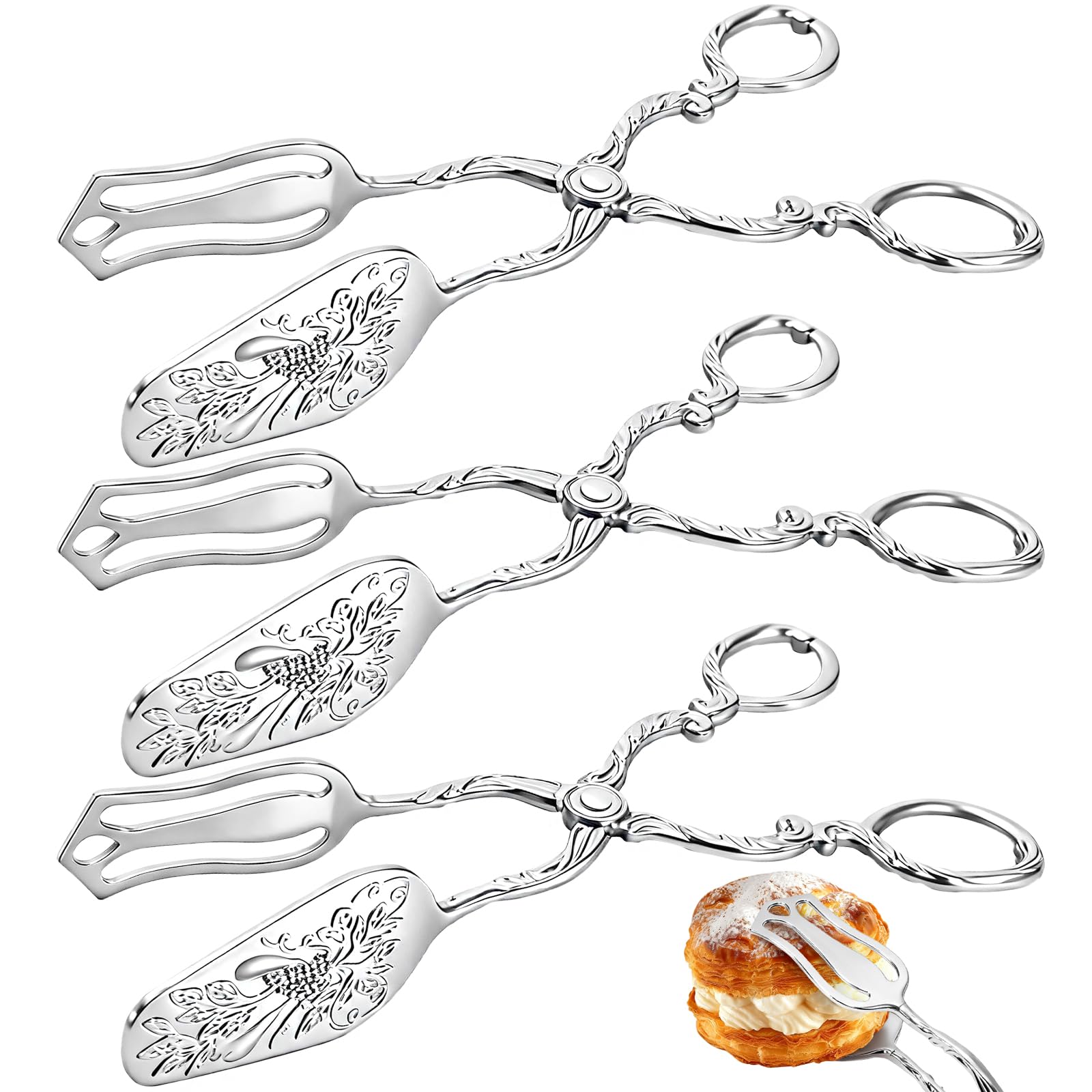 Jucoan 3 pack vintage silver serving tongs