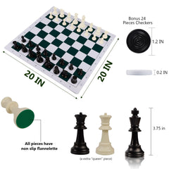 32 chess pieces and 24 checkers included with Juegoal set