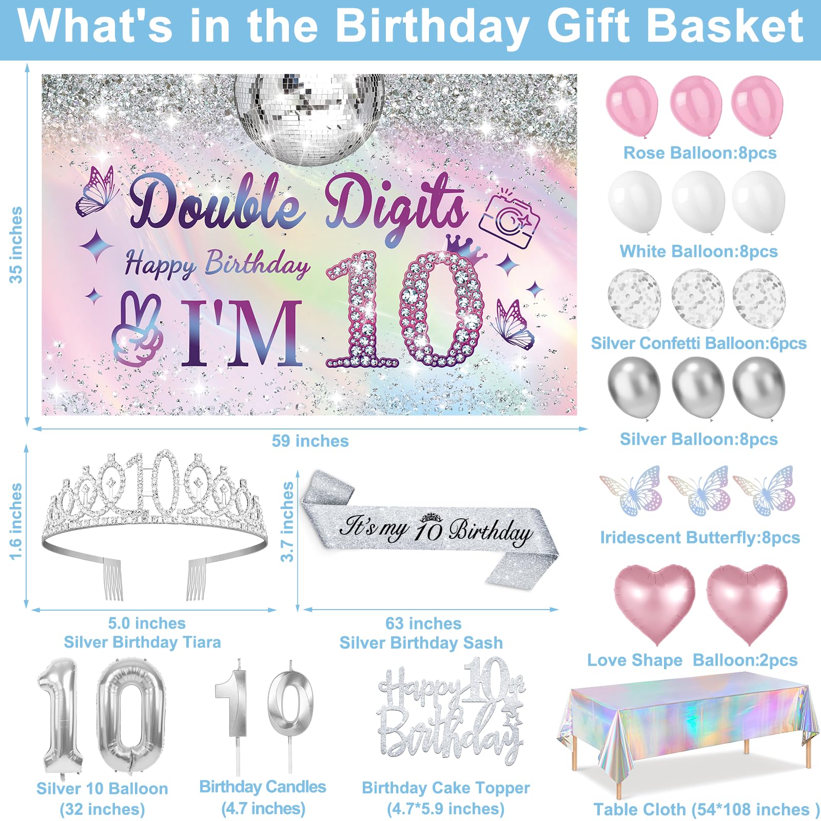 Juesly tiara and sash for 10th birthday celebration