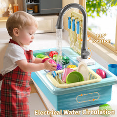 JUKUDAHU Play Kitchen Sink for Kids with Faucet