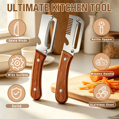 Julienne peeler blade shown on stainless steel