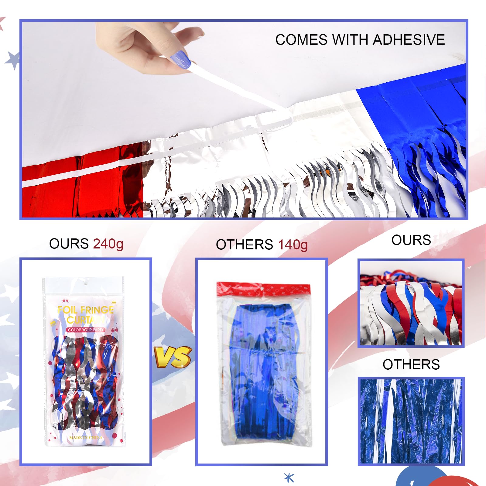 3-pack foil fringe curtains for patriotic events