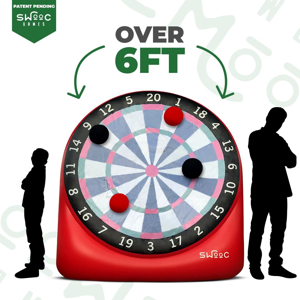 Giant 6ft tall inflatable dartboard in backyard