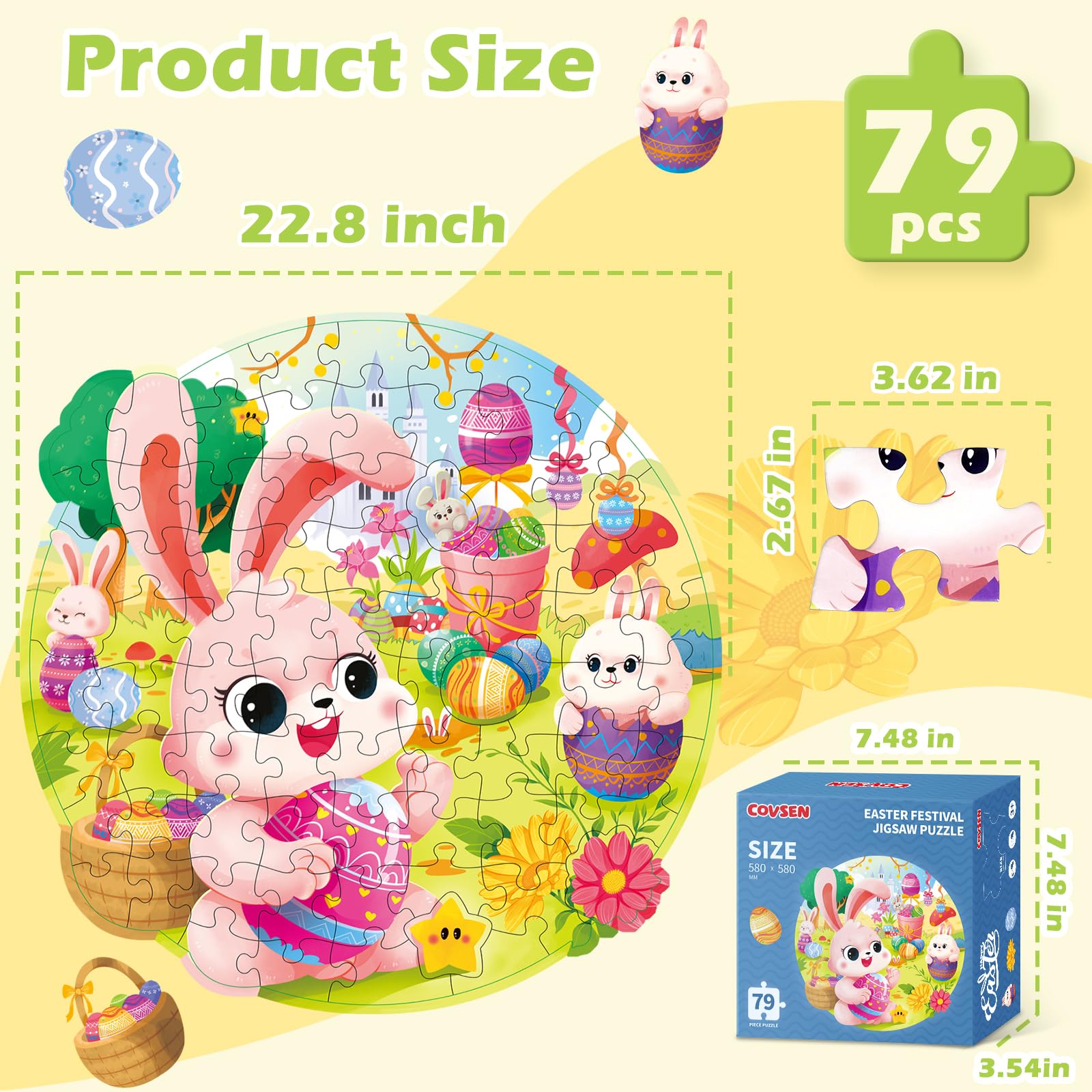 Large 22.8 x 22.8 inch Easter floor puzzle featuring bunny and eggs