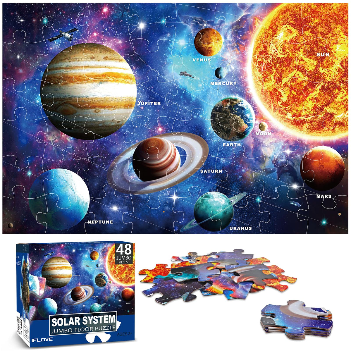 Jumbo floor puzzle for kids showing solar system design