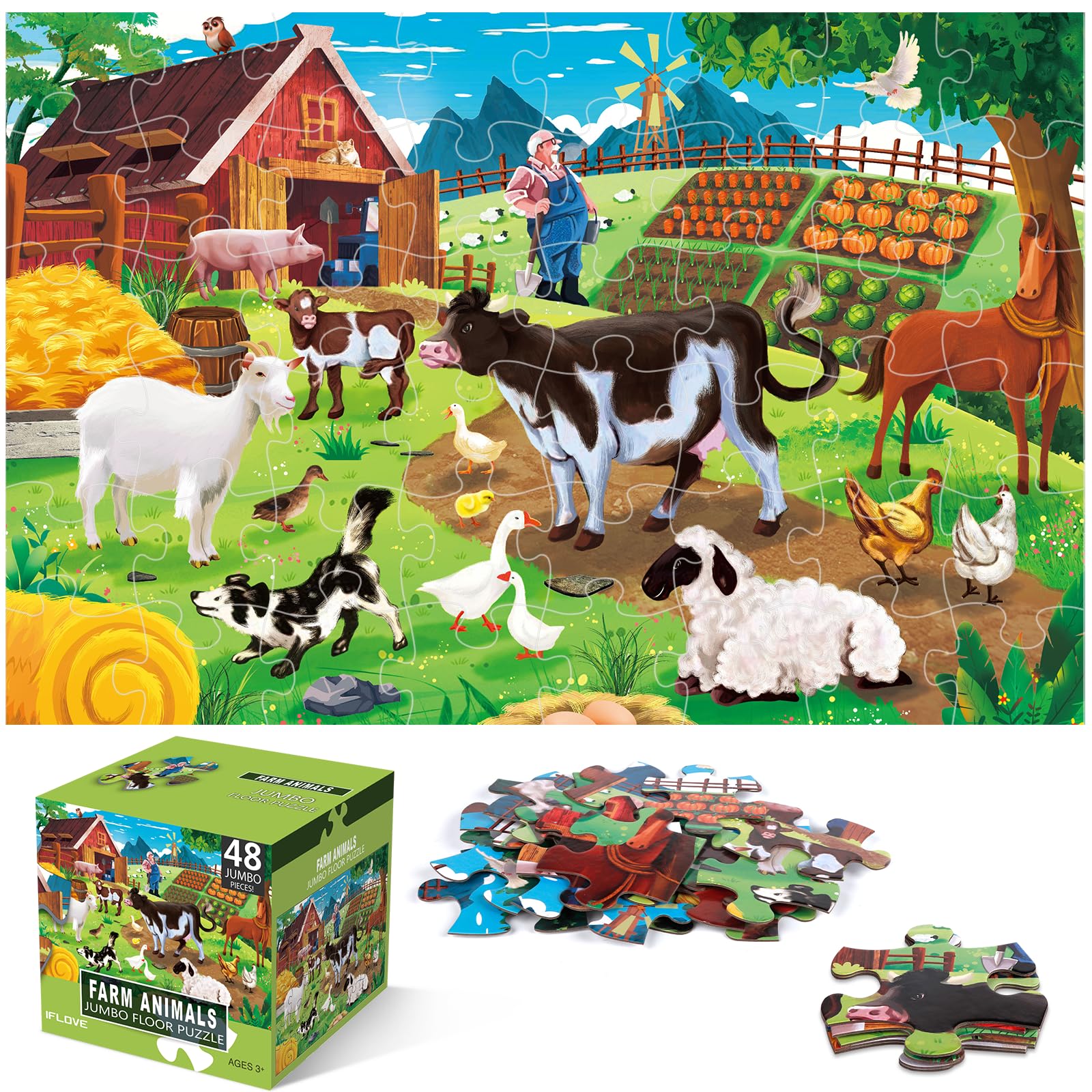 Jumbo floor puzzle for kids 48 piece farm animal puzzle