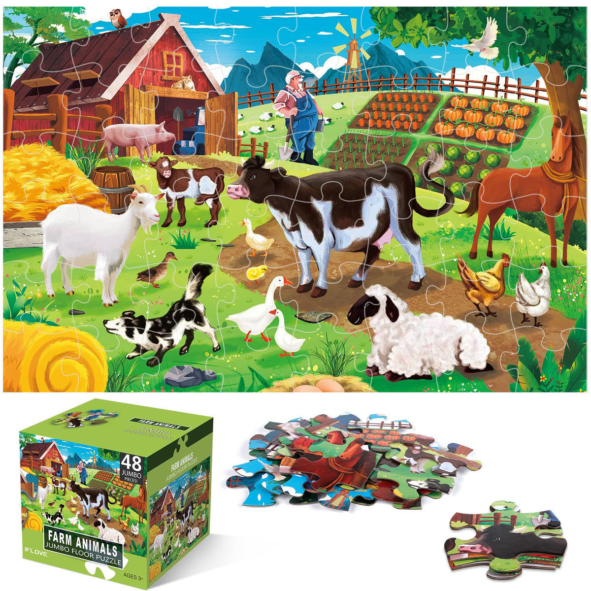Jumbo floor puzzle for kids 48 piece farm animal puzzle