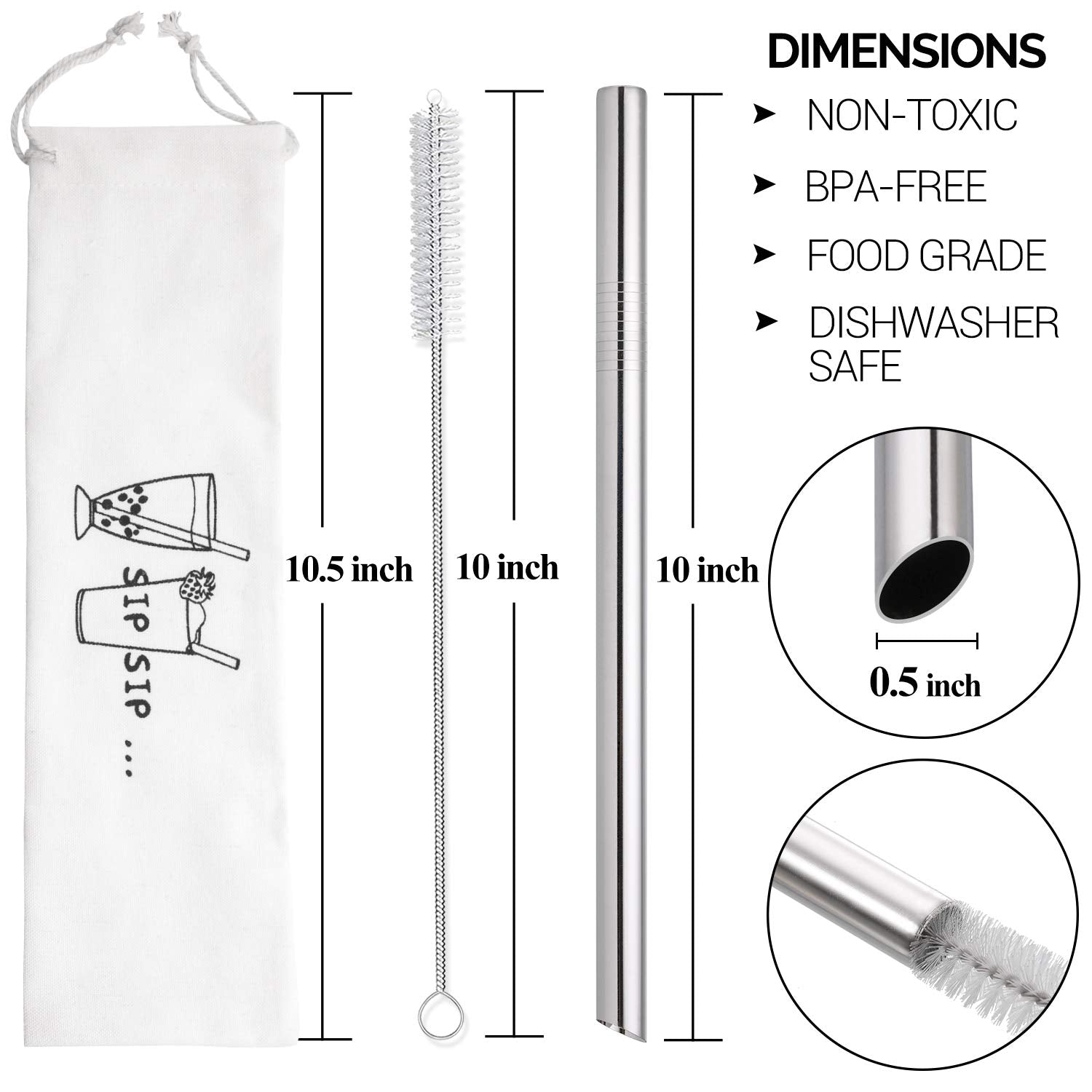 10 inch stainless steel straw for bubble tea
