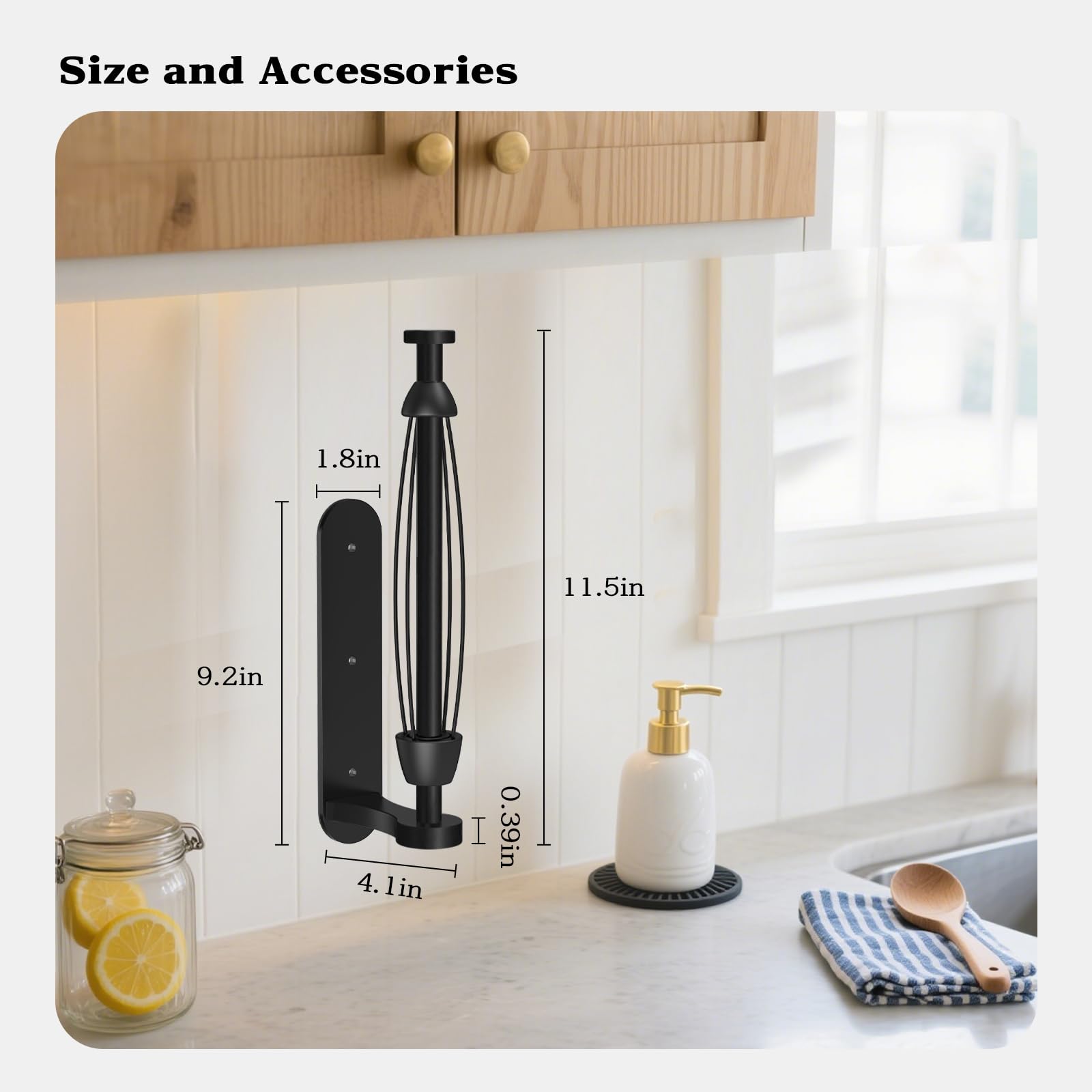 Towel holder supports jumbo rolls with 1.4 to 2 inch diameter