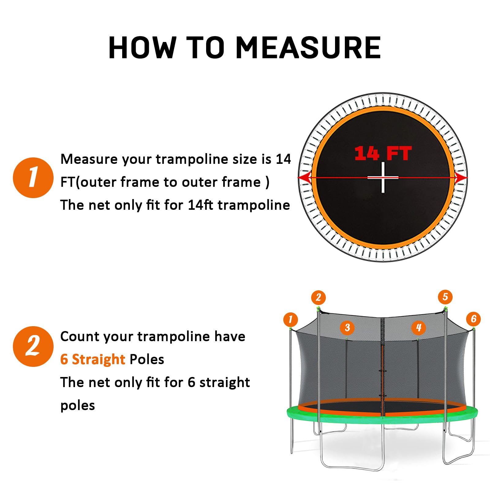 Jumptastic 14ft round trampoline net with 6 caps