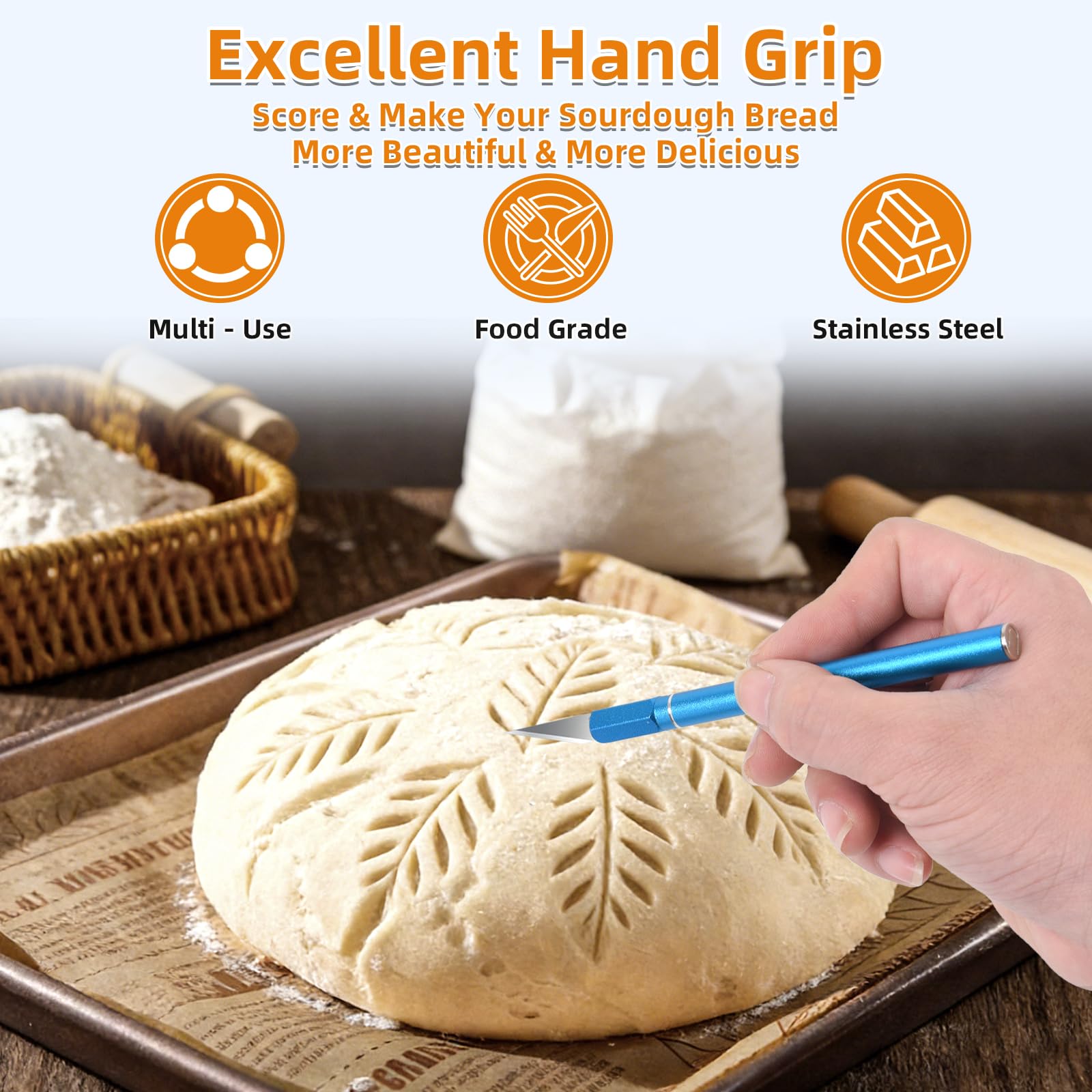 Sourdough scoring tool suitable for ear patterns and decorative designs