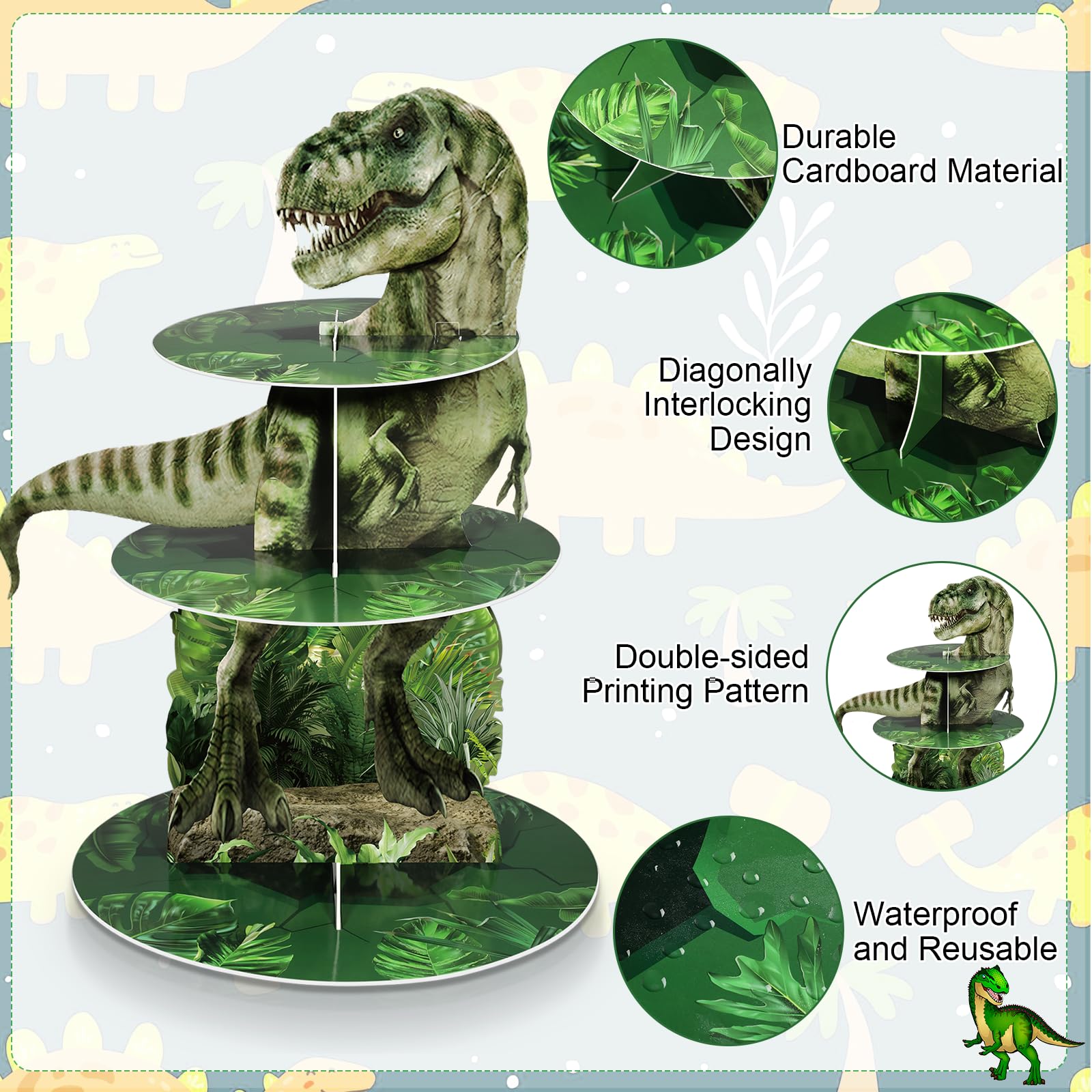 Jungle green dinosaur theme design on stand