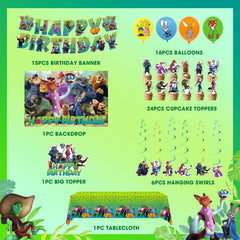 64-piece JungleThemed party decor kit including banners toppers balloons and swirls