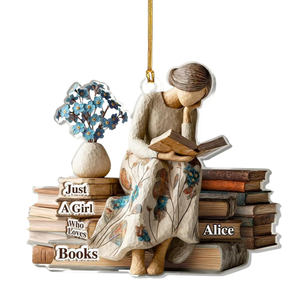 Just A Girl Who Loves Book ornament with cat and books