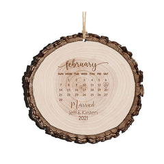 Just Married Ornament with rustic white-washed wood log design