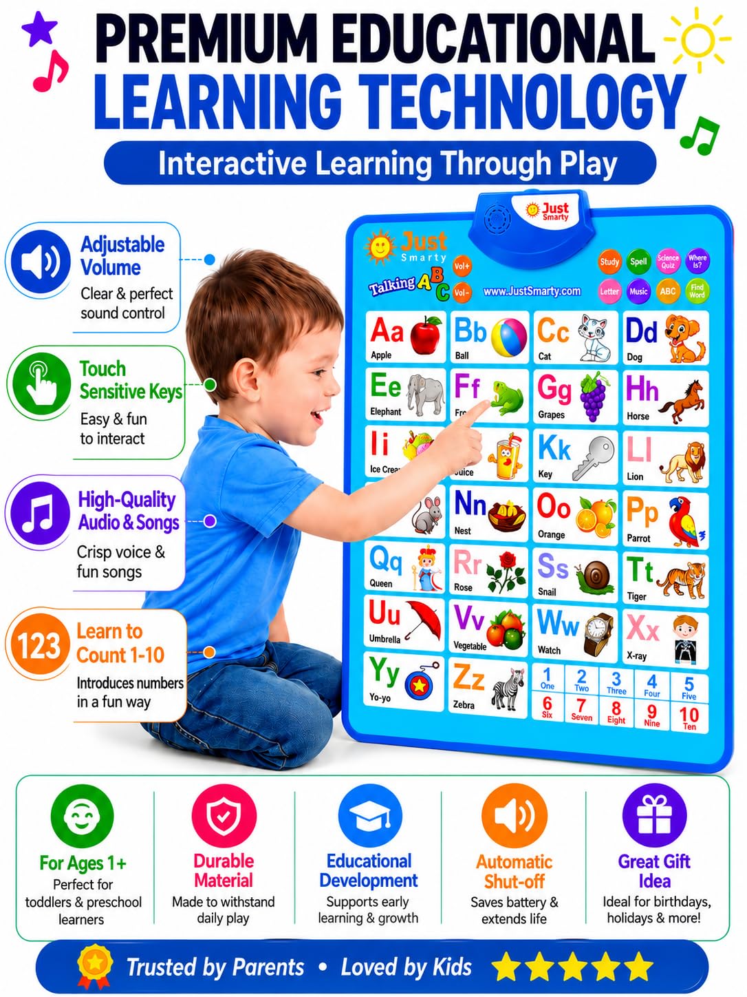 Interactive alphabet wall chart for home use blue