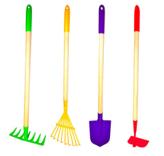 JustForKids 4-piece garden tool set toy with wooden handles