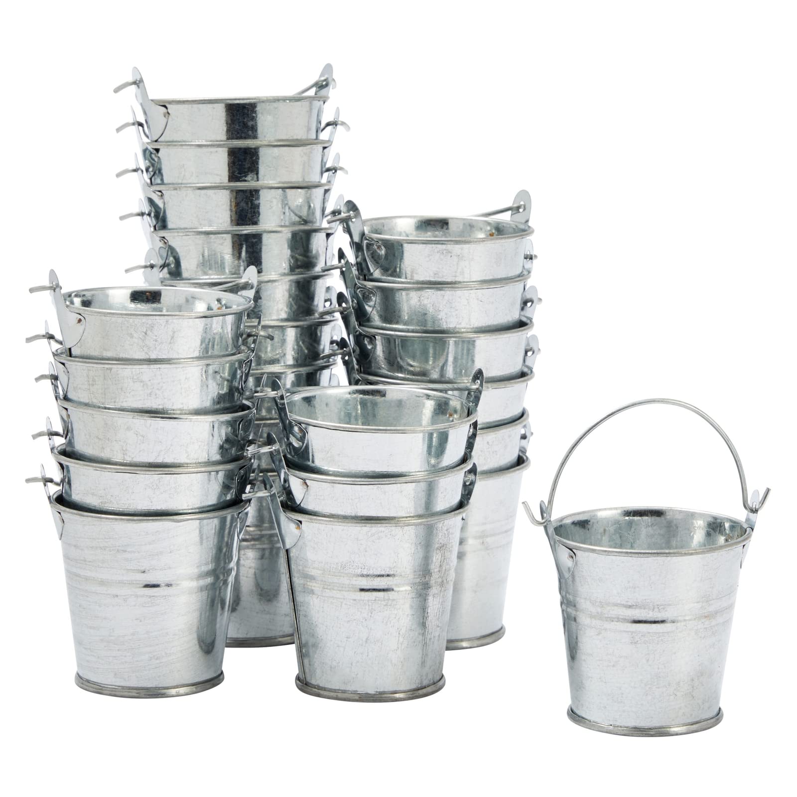 Juvale mini metal buckets 2x2 inches silver with handles