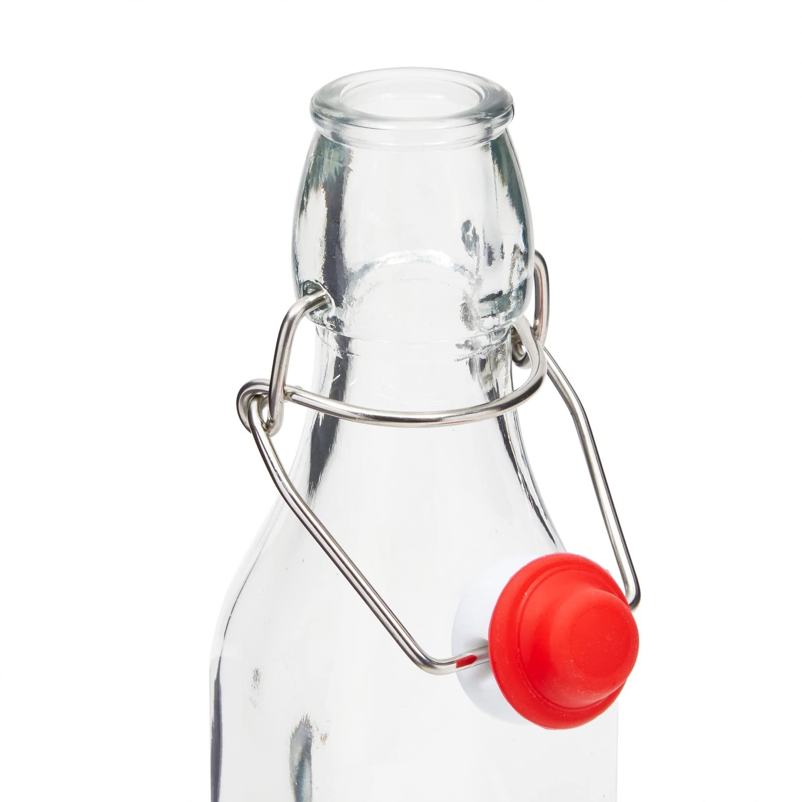 Six clear glass bottles with caps by Juvale