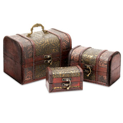 Juvale wooden treasure chest set with brown floral design