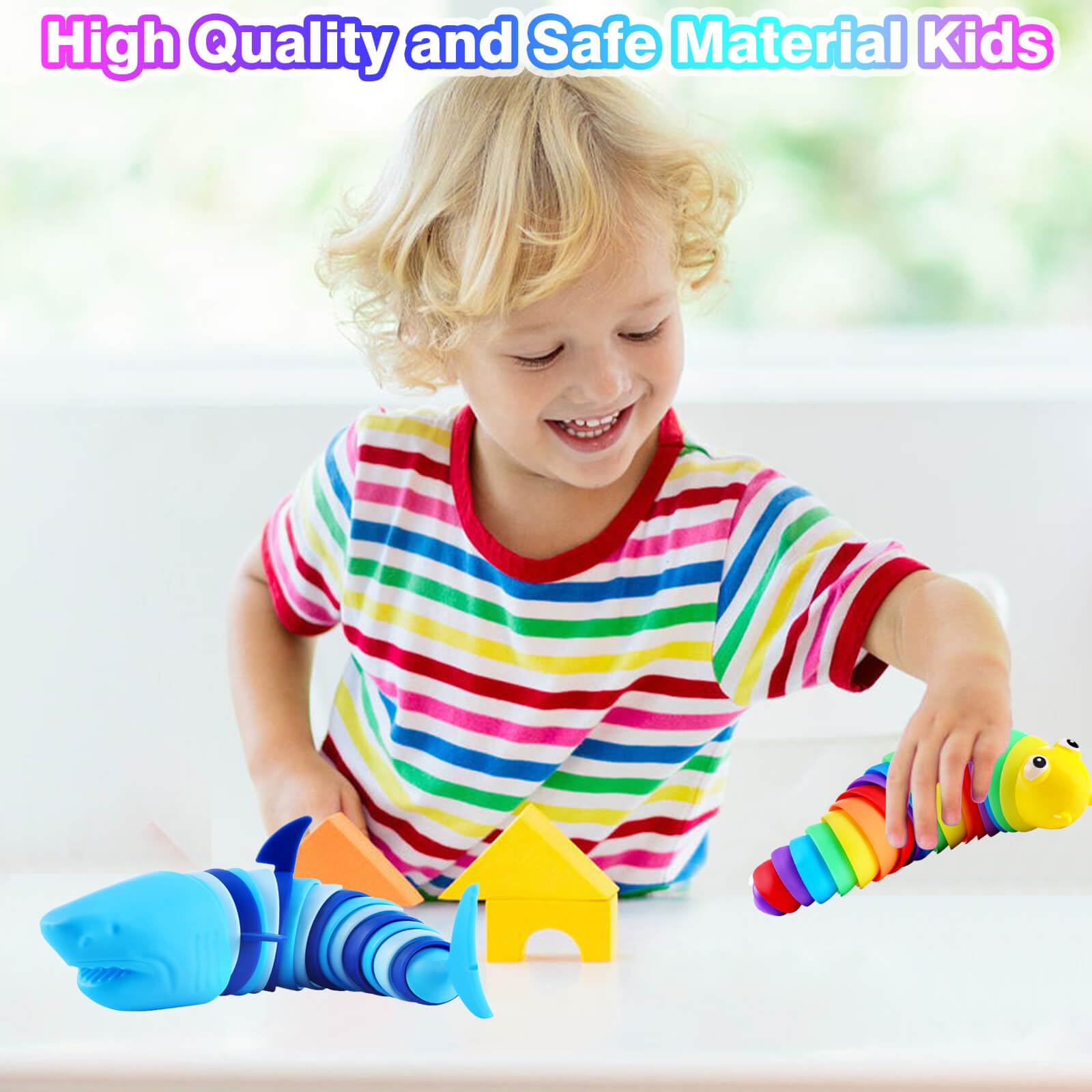 Shark and slug articulated sensory fidget toy close up