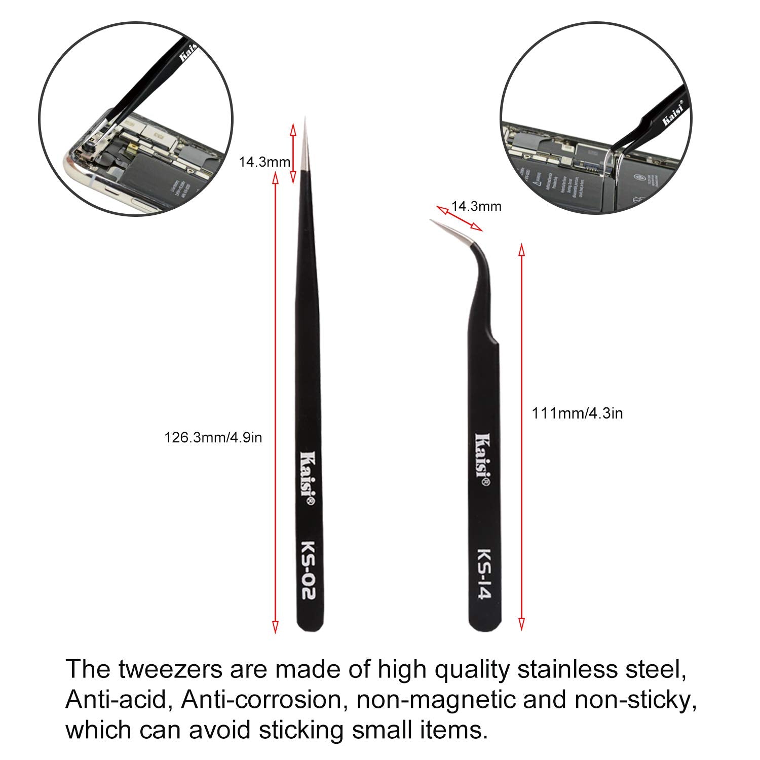 Kaisiking precision tweezers included in soldering kit