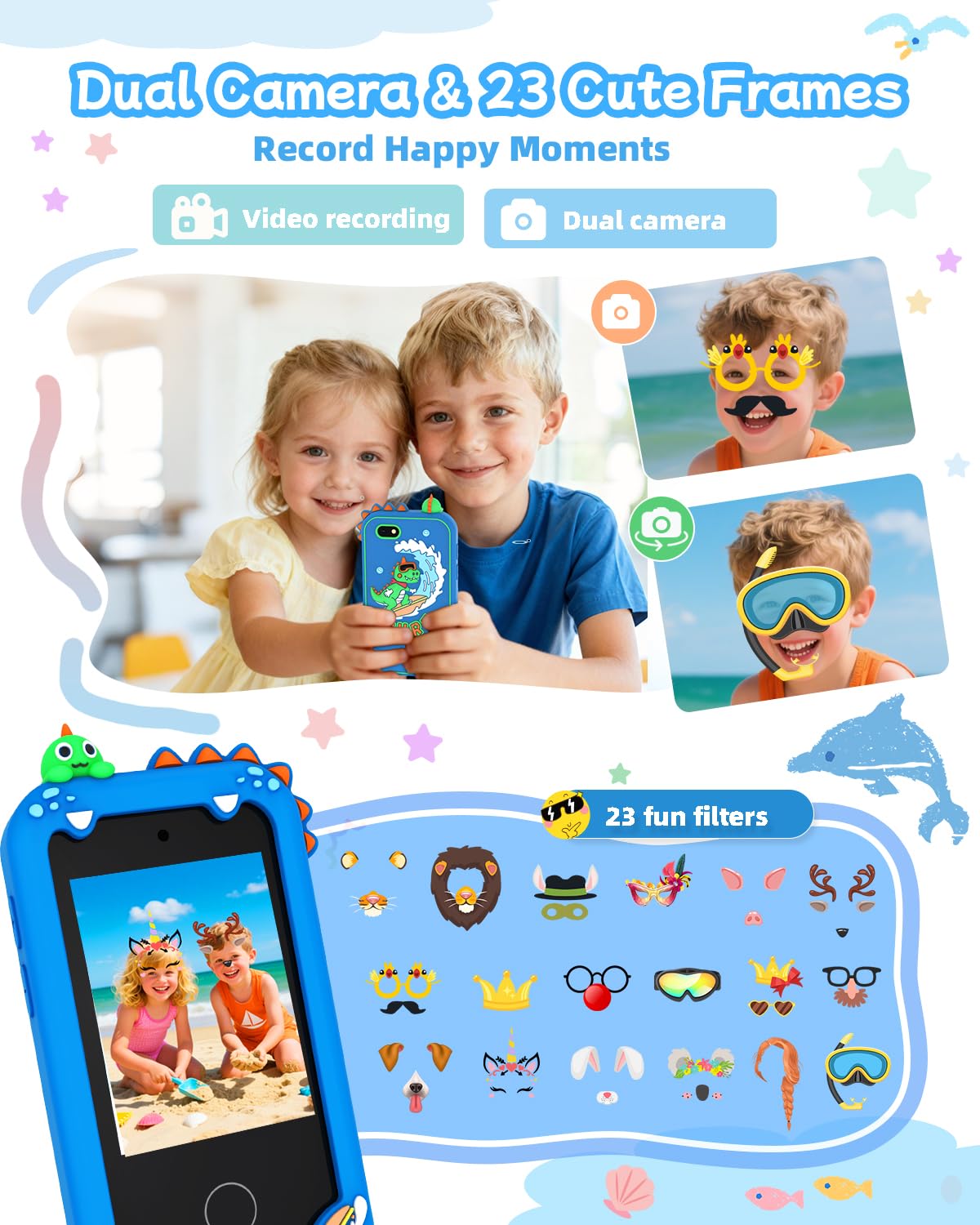 Dual camera setup on KAKTIN Kids Smart Phone with 8MP