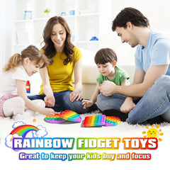Heart shaped circular square and octagonal Kakukokas fidget toy rainbow colors