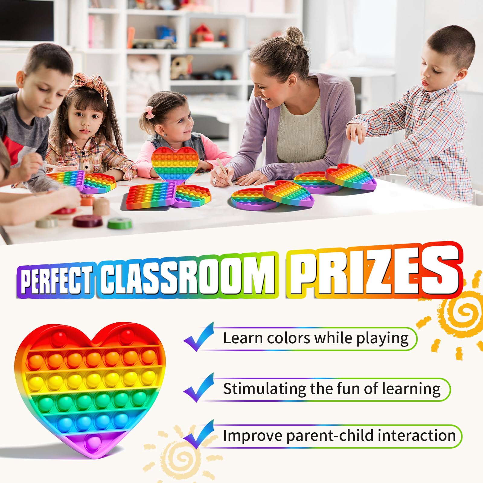 Rainbow colored silicone fidget toy set for stress relief and focus