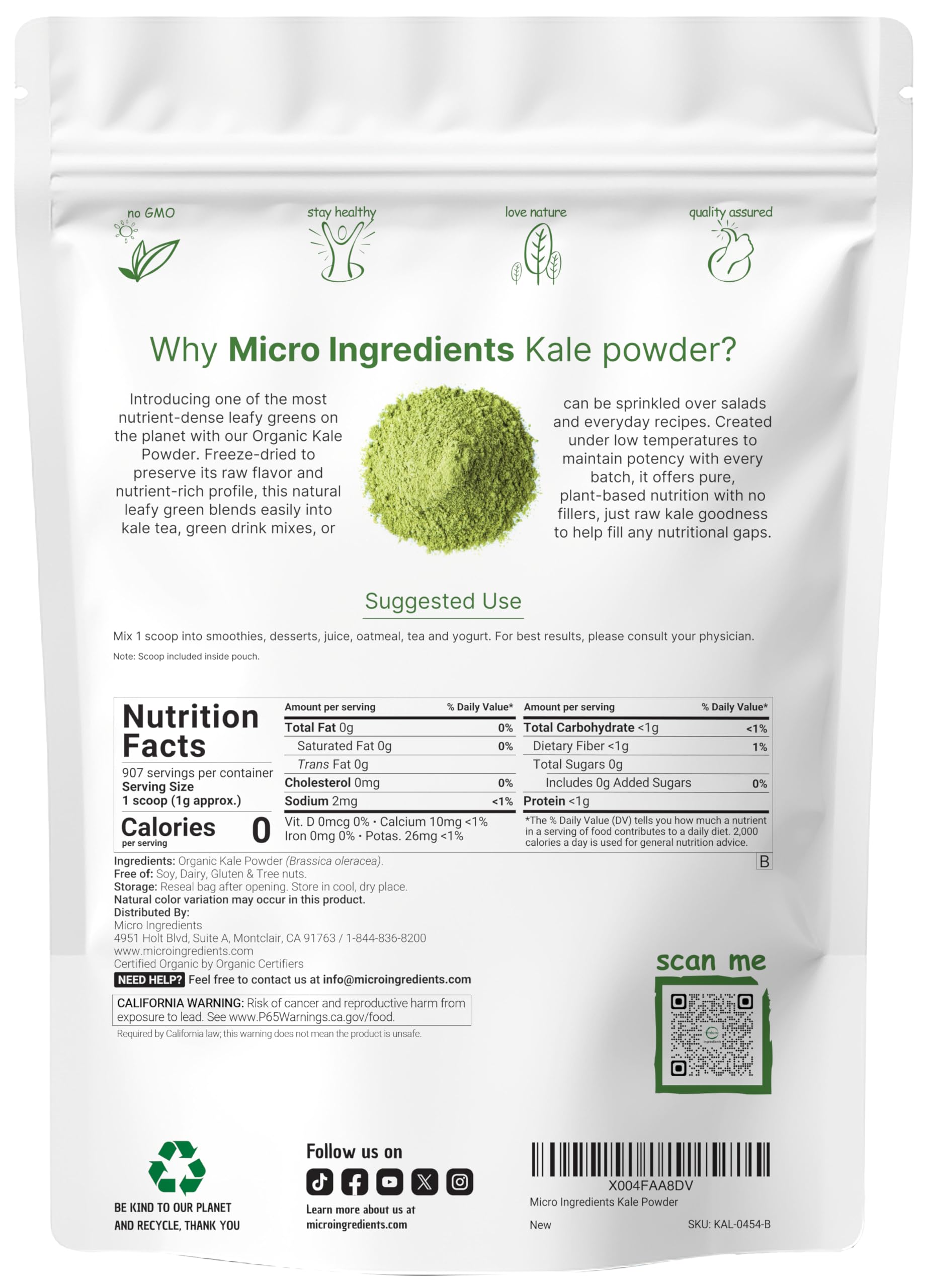 Kale powder freeze dried for smoothies and bowls