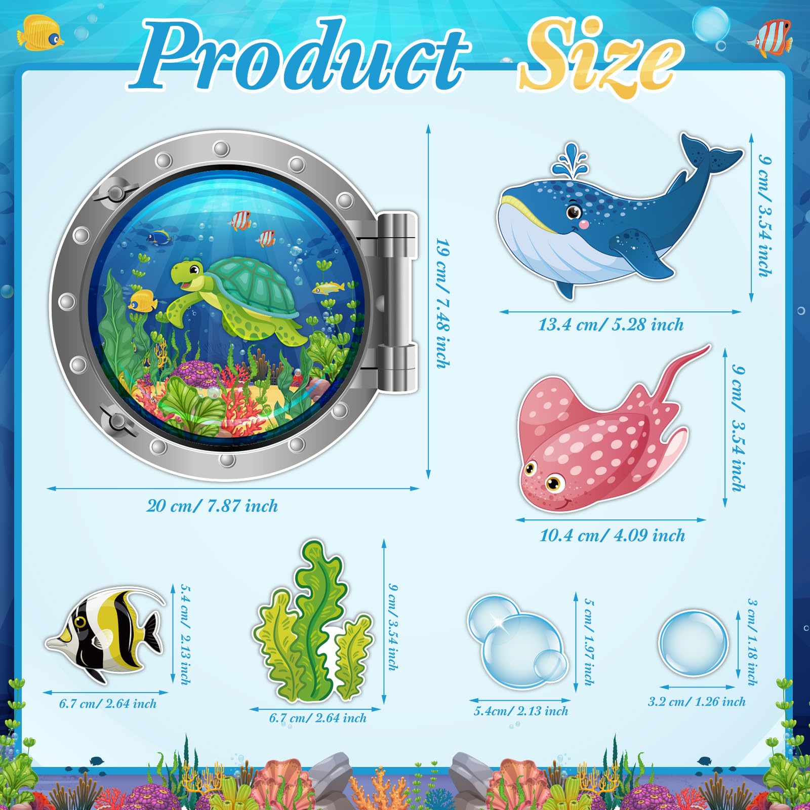 Sea animals magnet stickers with turtles sharks and more