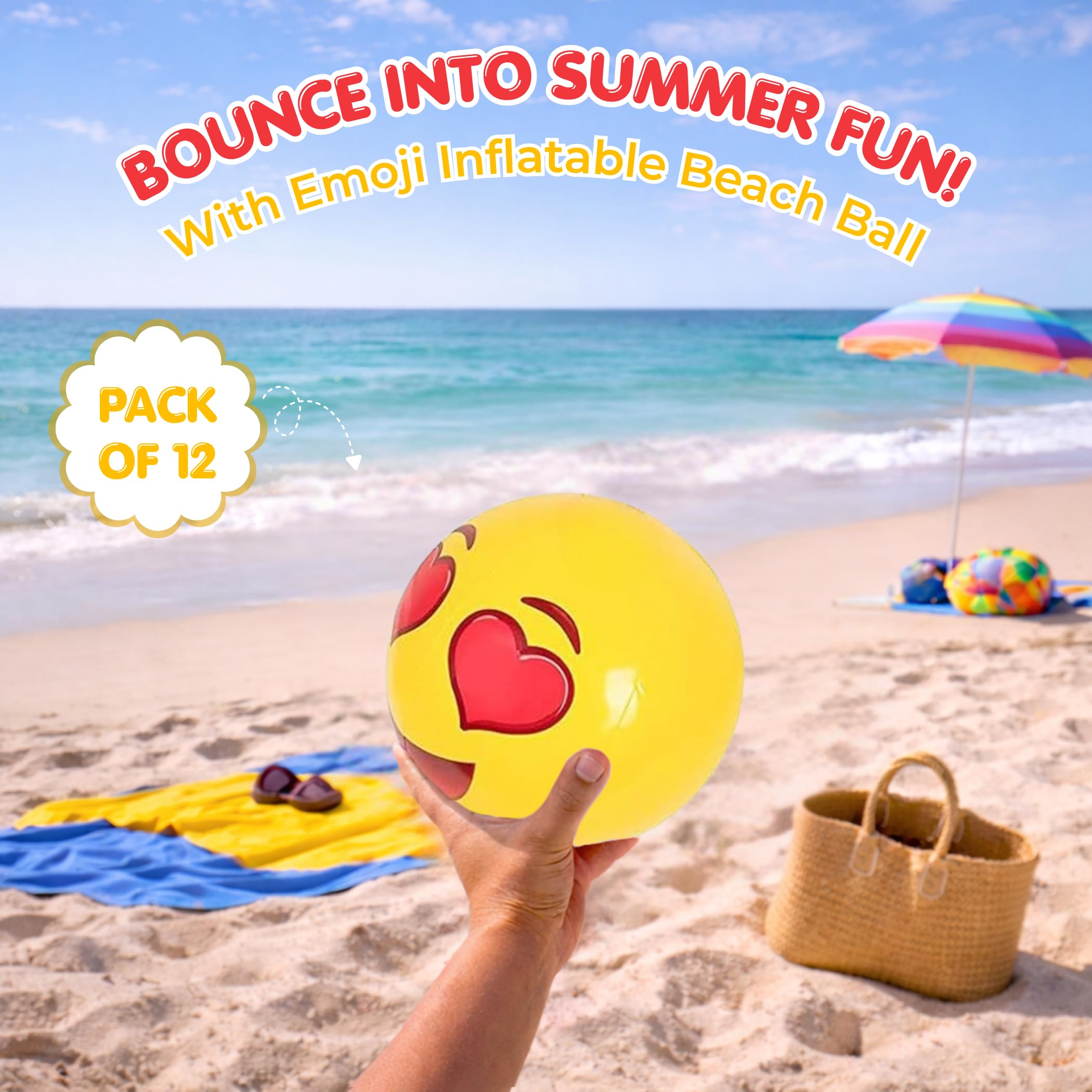 12 inch yellow emoticon inflatable beach ball