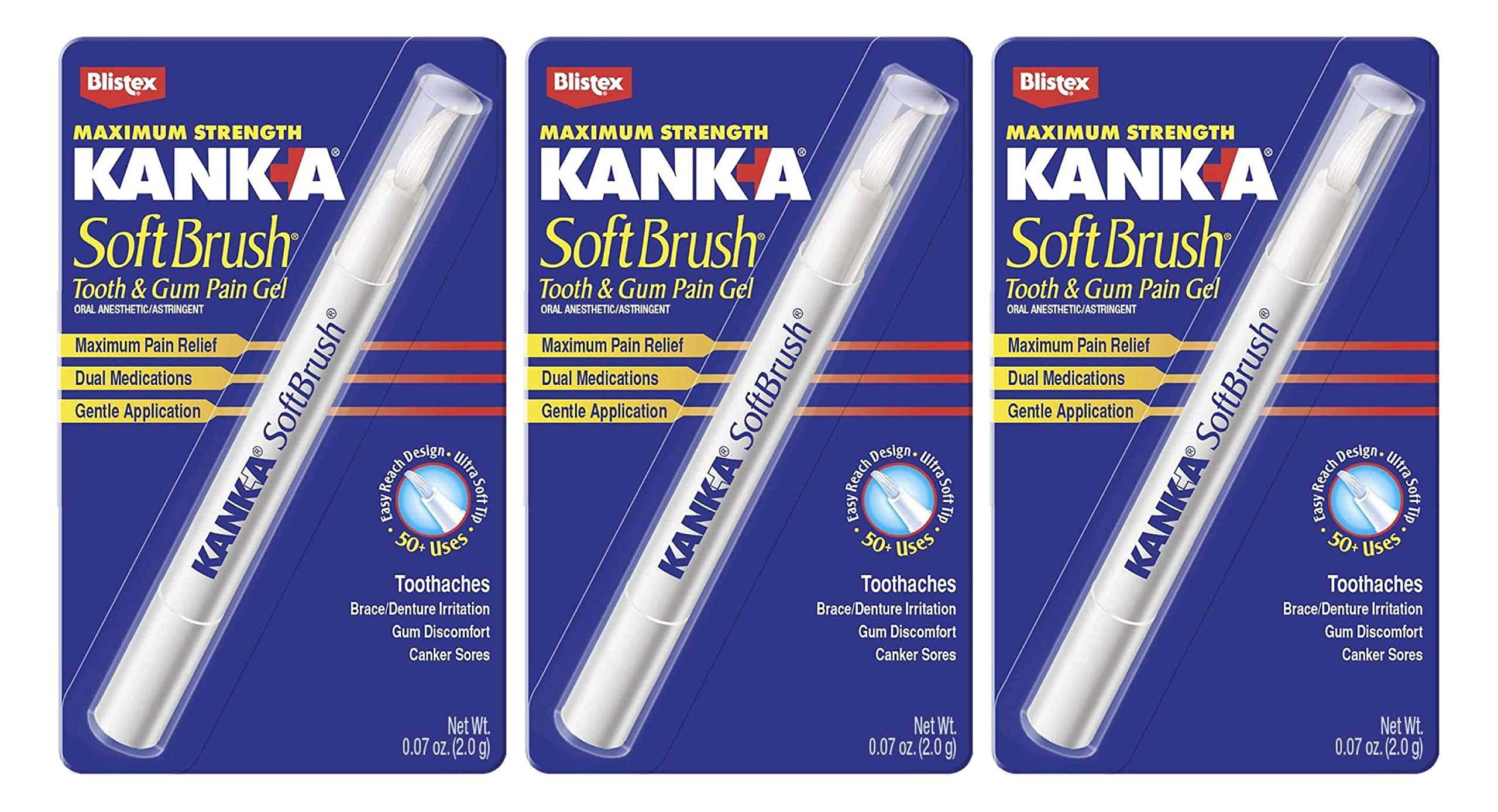 Kank-A Soft Brush Tooth Mouth Pain Gel 0.07 Ounce pack of 3