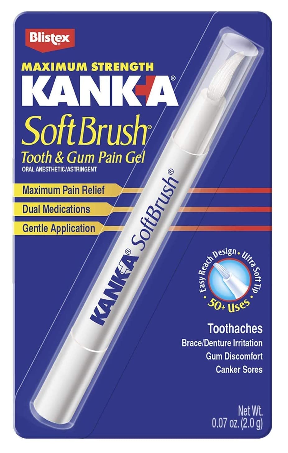 Pen-like brush applicator for reaching between teeth and braces with Kank-A