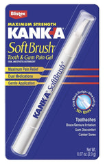 Pen-like brush applicator for reaching between teeth and braces with Kank-A