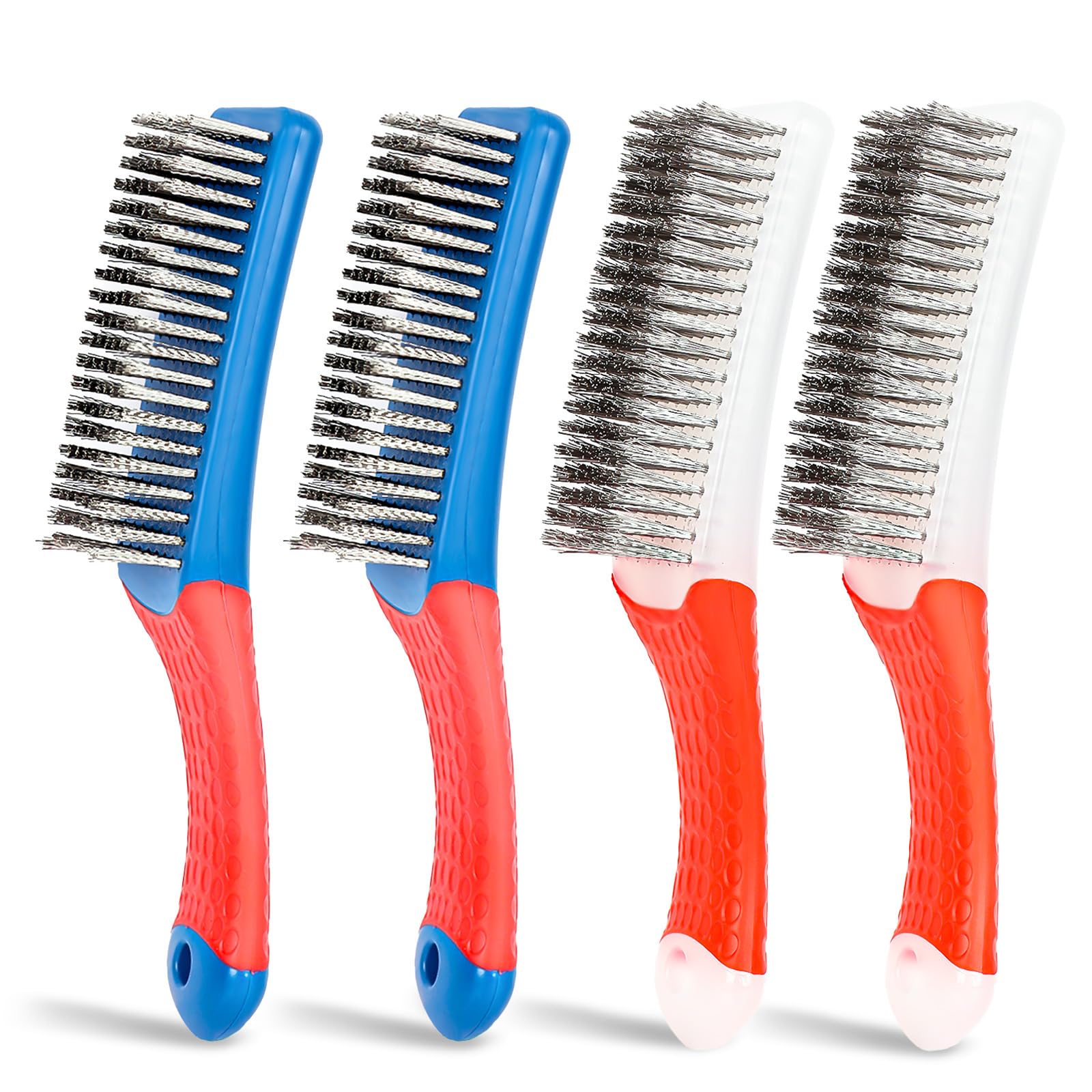 KAOPET 4 pack wire brush set with rubber handle