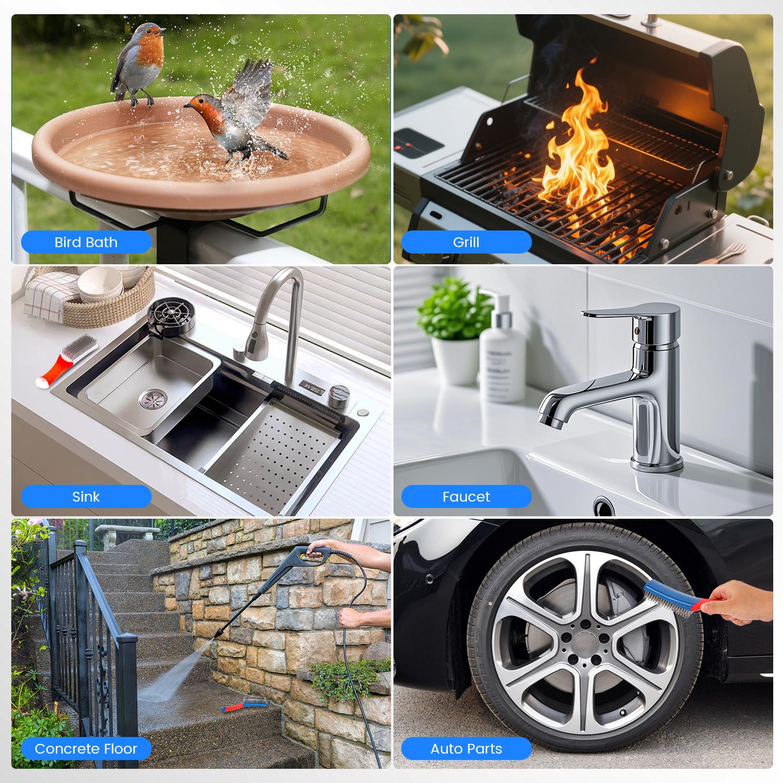 Suitable for cleaning concrete floors tile grout and bird baths