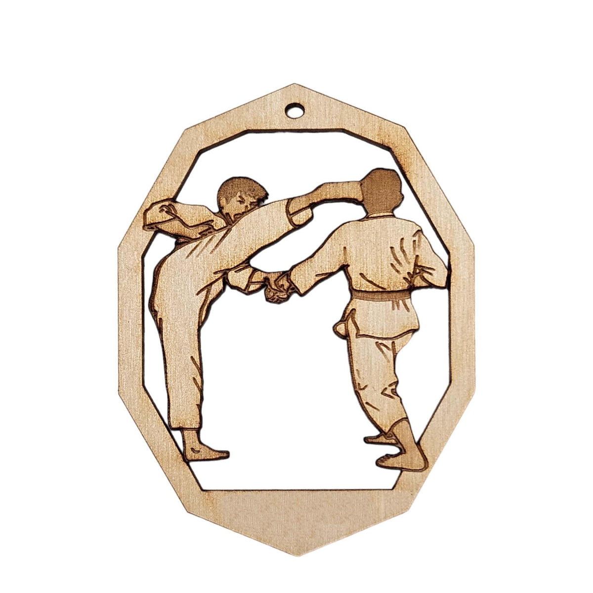Karate Ornament Boy wooden ornament with martial arts pose 2.8 x 3.75 inches