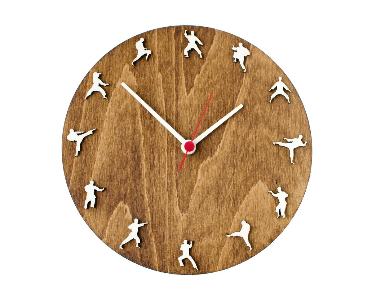 Karate Taekwondo wood wall clock 10 inch diameter