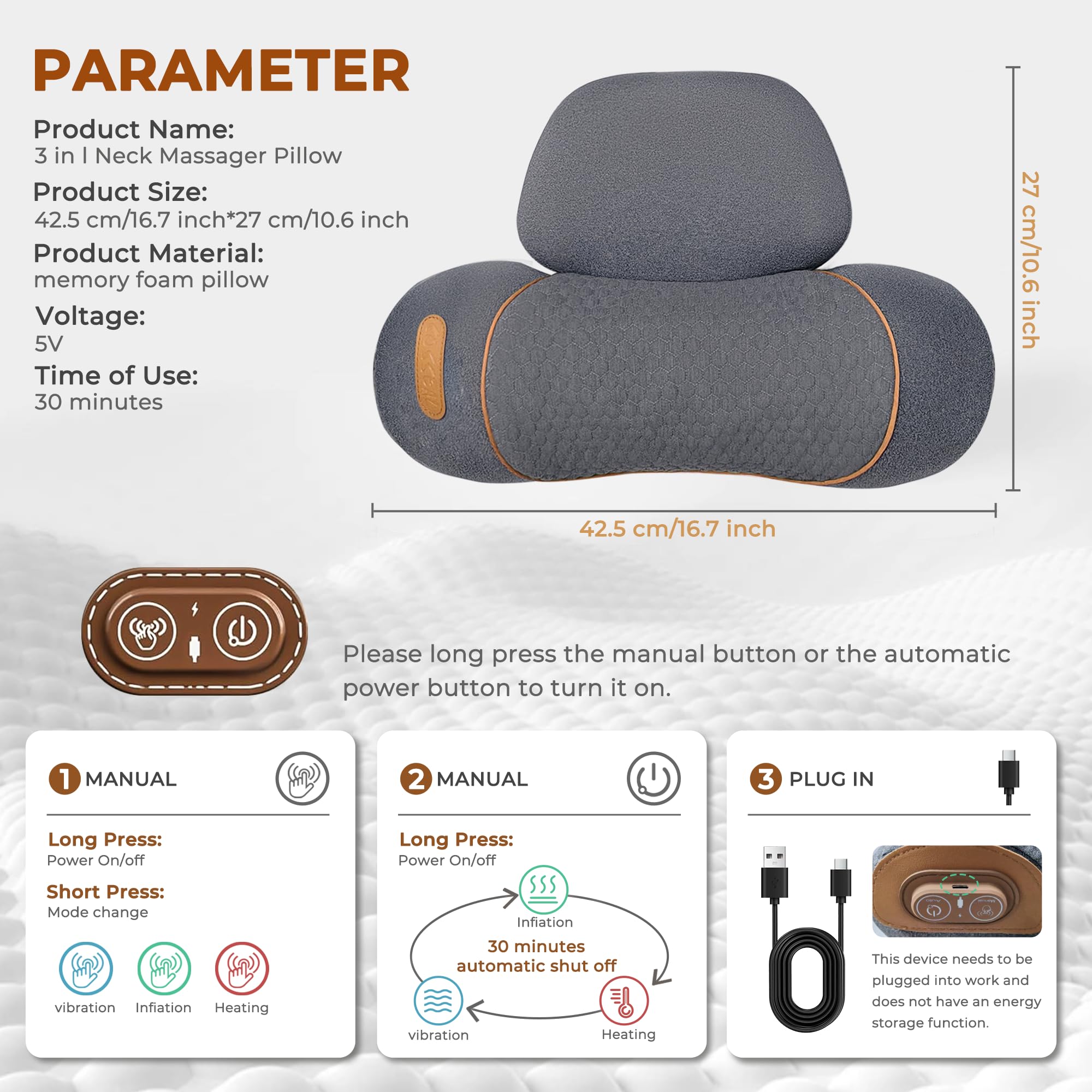 KASHIBANG grey neck pillow with memory foam core