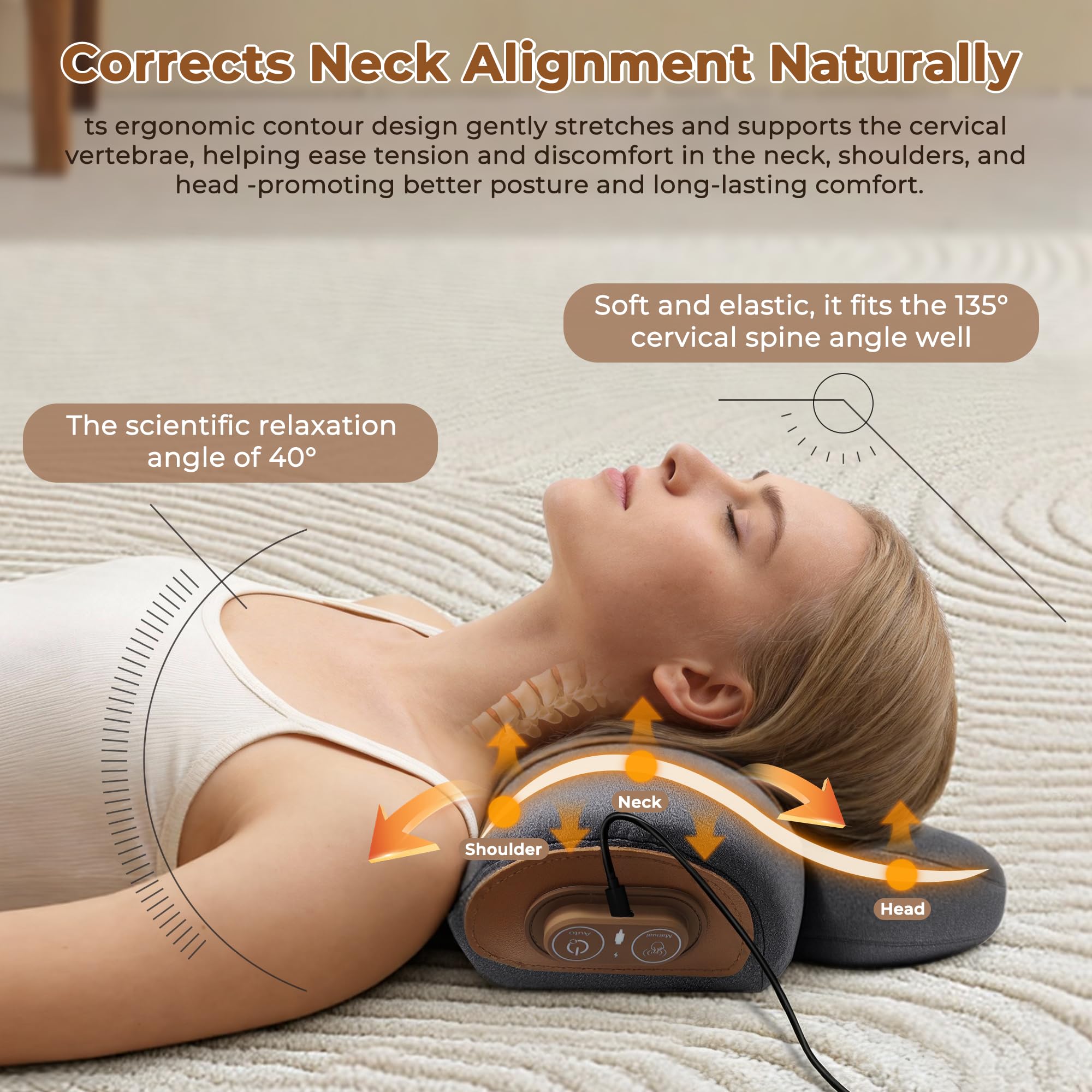 KASHIBANG Neck massager pillow 3-in-1 heat vibration and traction
