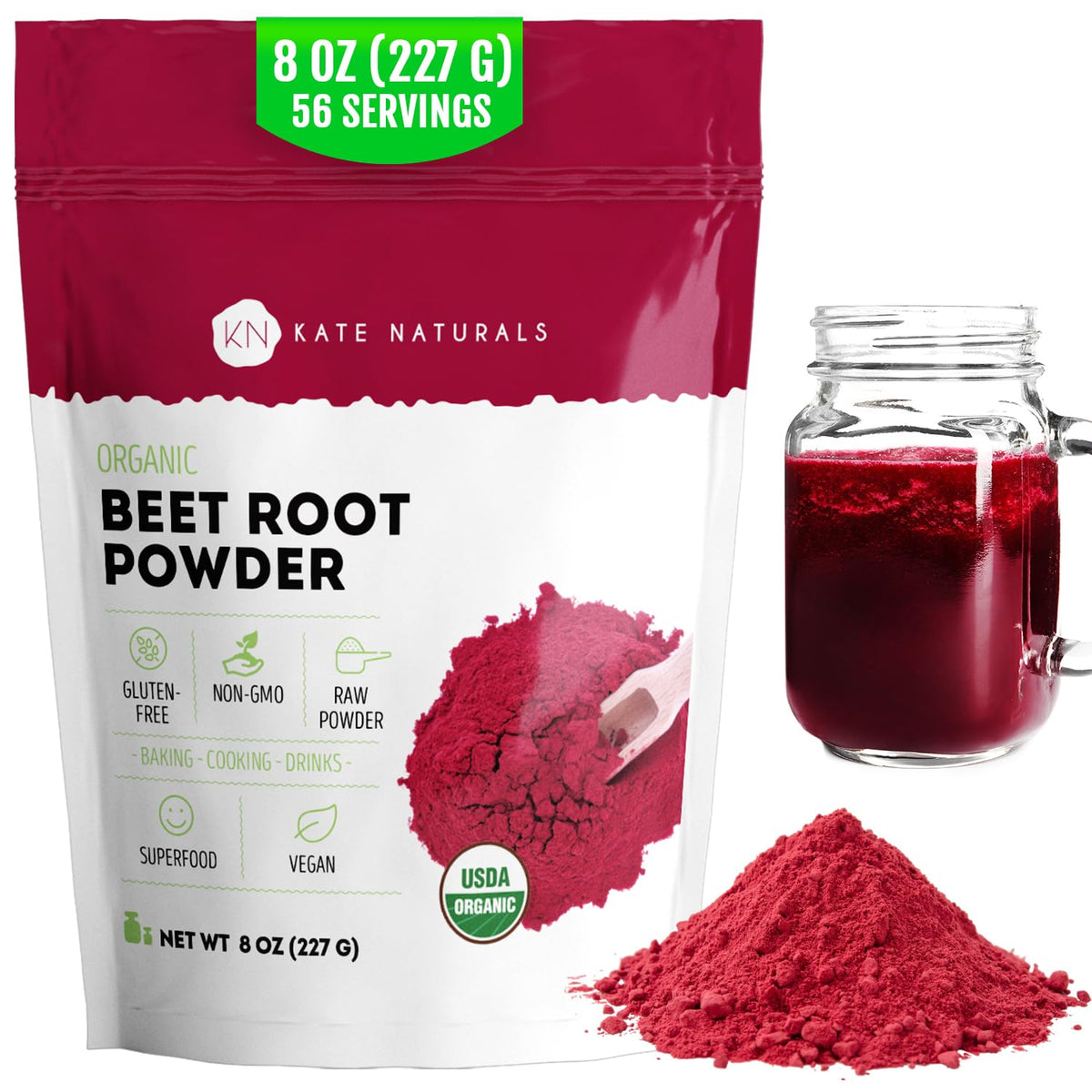 Kate Naturals Organic Beet Root Powder 8oz packaging