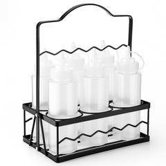 Kathfly condiment caddy steel holder with six 16 oz PE bottles
