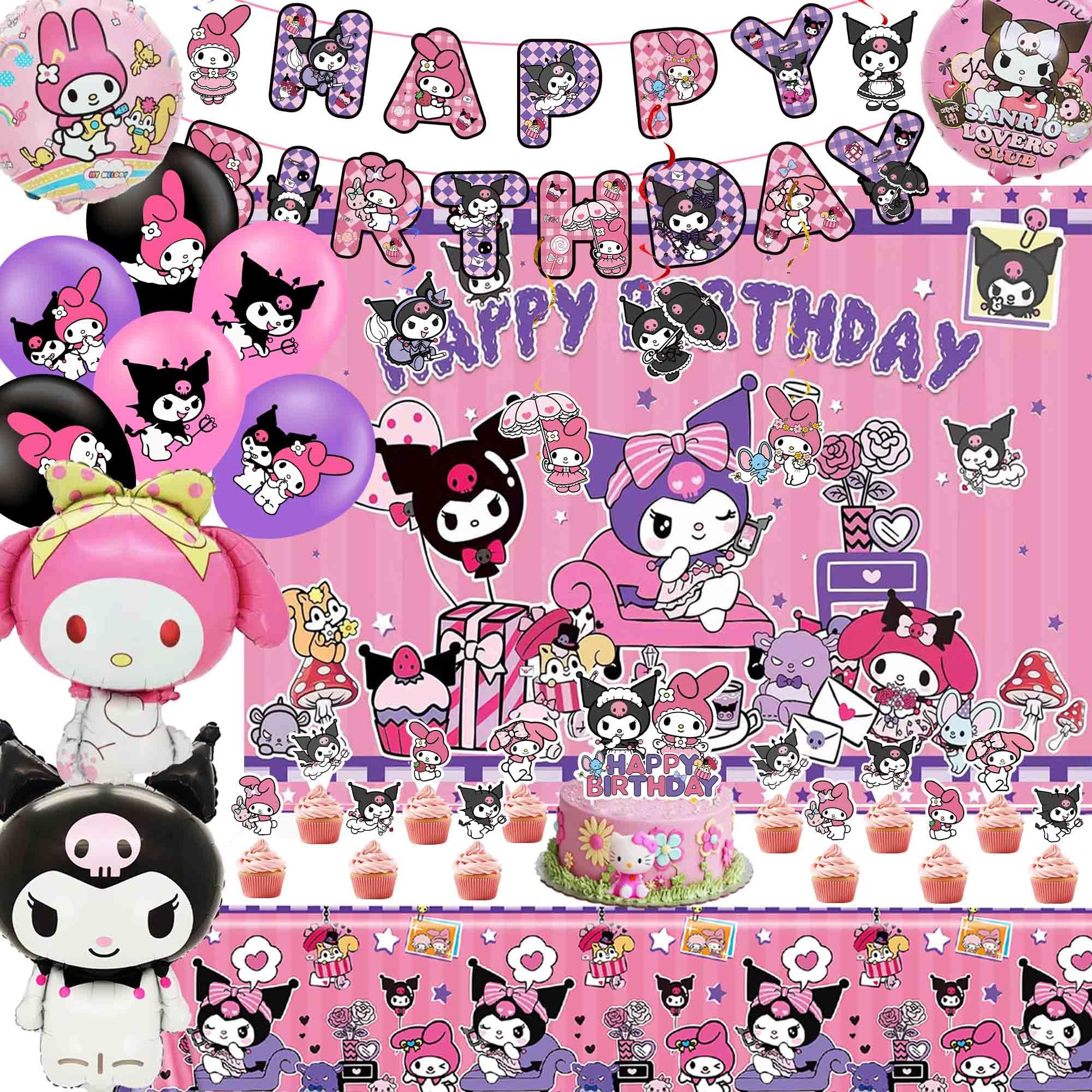 Kawaii Birthday Decorations for Girls banner and balloons display