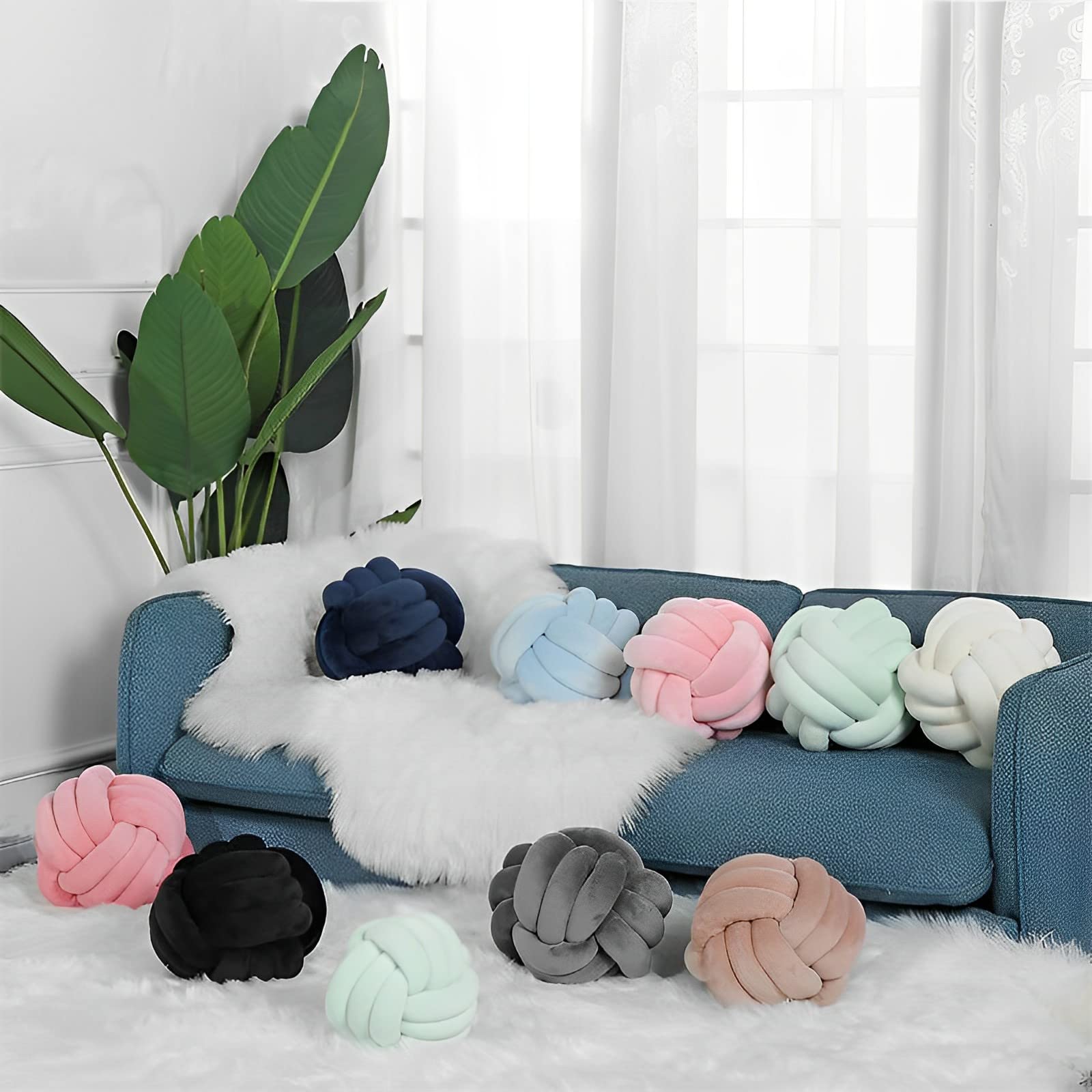 Soft crystal velvet fabric KEBAIHUA knot ball pillow