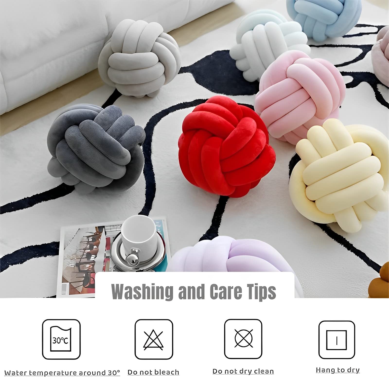Kids room decor KEBAIHUA knot ball pillow on floor