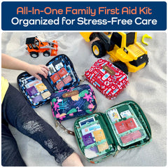 Compact kids first aid kit fits in suitcase or diaper bag