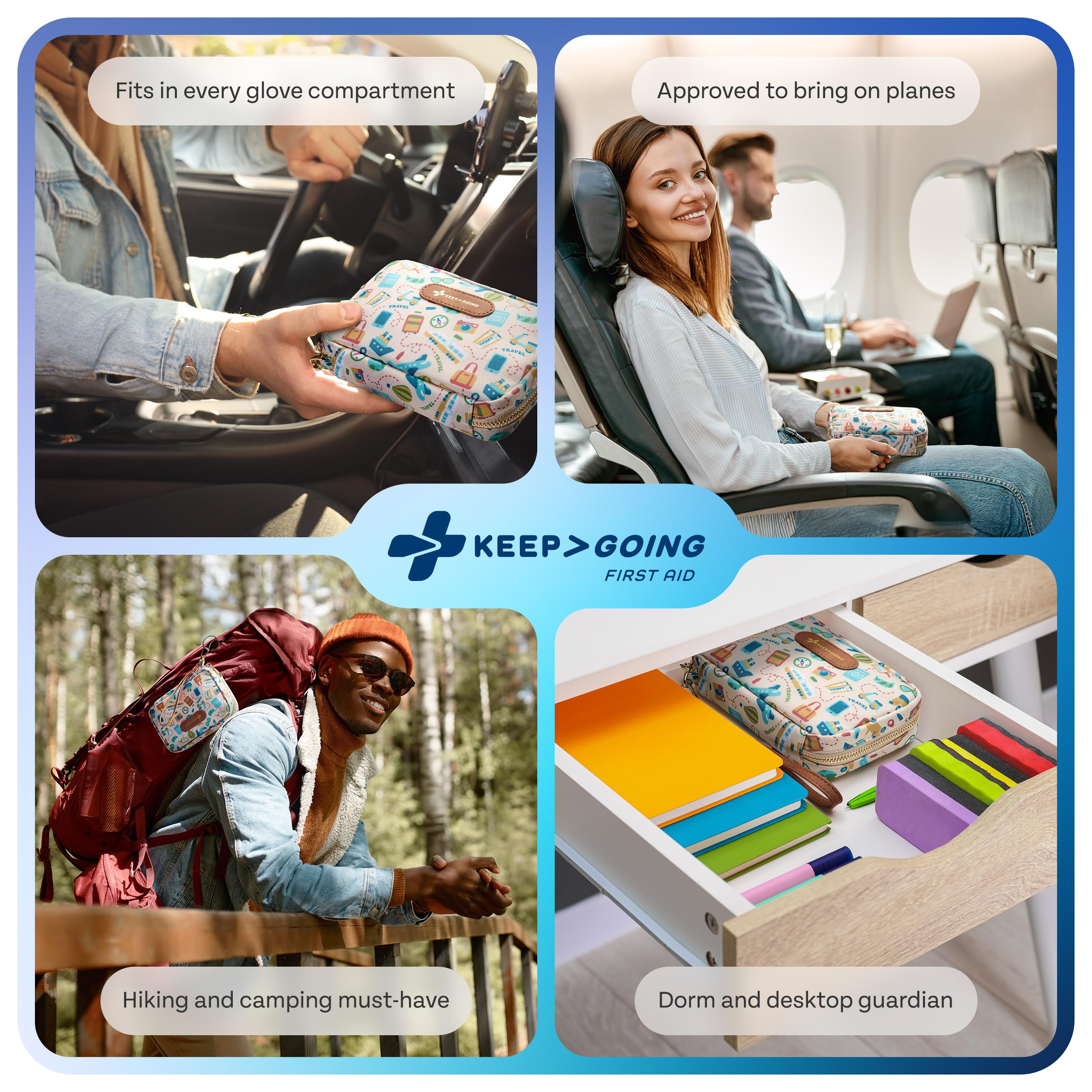 KeepGoing travel first aid kit ready for car backpack