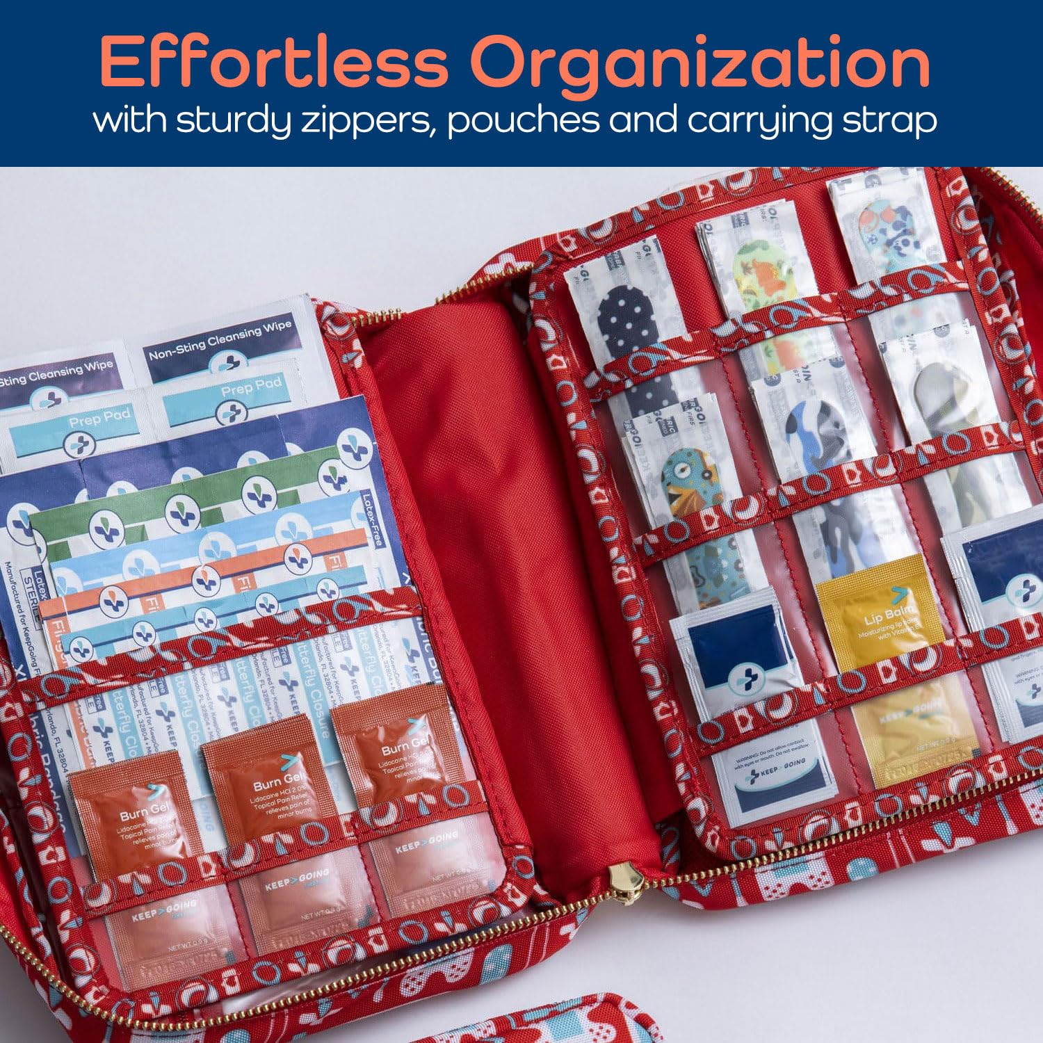 KeepGoing first aid kit in stain and water resistant case